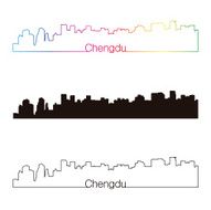 Chengdu skyline linear style with rainbow