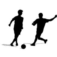 silhouettes of soccer players with the ball N14
