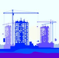 Vector banner of construction site with cranes