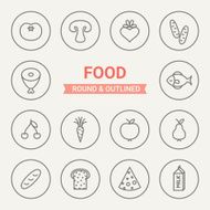 Set of round and outlined food icons