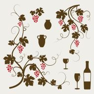 Grape vines and winery object silhouettes