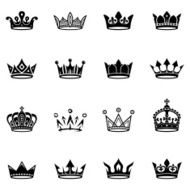 Vector set of sixteen different crowns