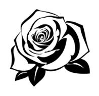 Black silhouette of rose with leaves Vector illustration N2
