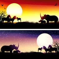 African Rhinos and zebras silhouettes safari set