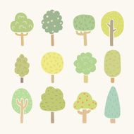 Set of 12 cartoon trees