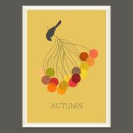 Colorful autumn poster with berries and bird