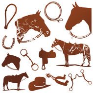 Horse And Western Riding Silhouettes Set