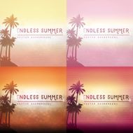 Square blurred backgrounds set with palm trees