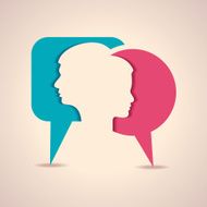 Male and female face with message bubble