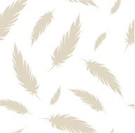 Beautiful white pattern with falling beige feathers vector