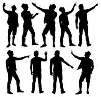 Casual men finger pointing