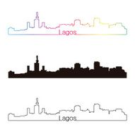 Lagos skyline linear style with rainbow