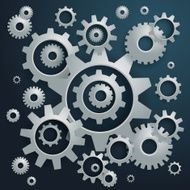 Connected realistic dimensional gear cogs silhouettes N2