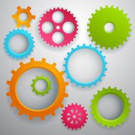 Connected realistic dimensional gear cogs silhouettes N3