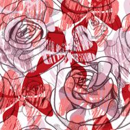 Elegant seamless pattern with roses and contours flying butterflies N2