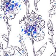 Seamless pattern irises painted watercolor spots