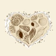 Illustration with heart of seashells
