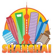 Shanghai City Skyline Color Circle Outline Vector Illustration