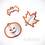 Autumn background with leaves pumpkin and bat origami