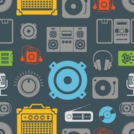 Audio equipment icons color seamless pattern