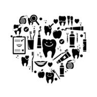 Dental care symbols in the shape of heart N8