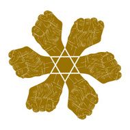 Six fists abstract symbol with hexagonal star vector