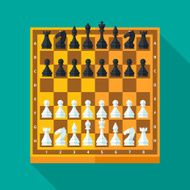 Chess figures and board set in flat style