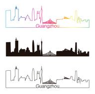 Guangzhou skyline linear style with rainbow