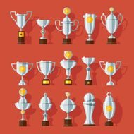 Vector icons set of bronze sport award cups