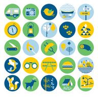 Icons with countryside tourism silhouettes