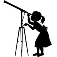 Little girl looking through telescope N3