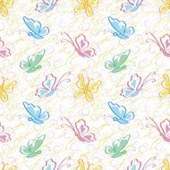 Seamless pattern outline colorful butterflies