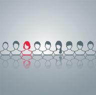 Nine reflecting outlines of female haircuts with one in red