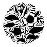 silhouette circle branch of tea with flowers and leaves