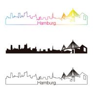 Hamburg skyline linear style with rainbow