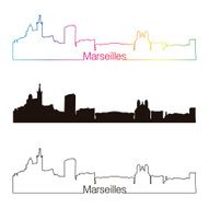 Marseilles skyline linear style with rainbow