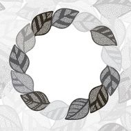Floral monochrome round frame with abstract leaves N2