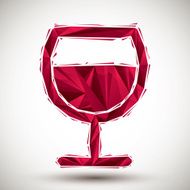 Red wine glass geometric icon made in 3d modern style