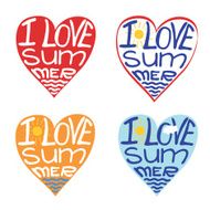Hearts from words I love summer Typography Design