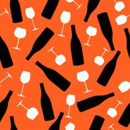 seamless pattern silhouette bottles of wine and glasses