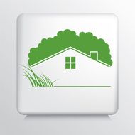 Square Icon With Green House Grass Landscaping Symbol