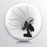 Round Icon with Black Retro Fan Blowing Silhouette