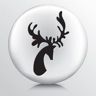 Round Icon with Black Deer Head and Antlers Silhouette