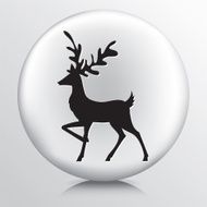 Round Icon with Black Walking and Prancing Deer Silhouette