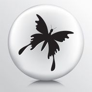 Round Icon with Open Winged Butterfly Black Silhouette N4