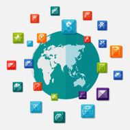 Social media icons on world globe