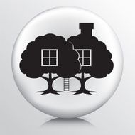Round Icon With Treehouse - Eco Living Concept