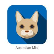 Australian Mist Cat breed face cartoon flat icon design