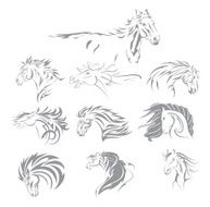 Hand Drawn Tribal Horse Set Grey