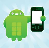 Green robot with phone